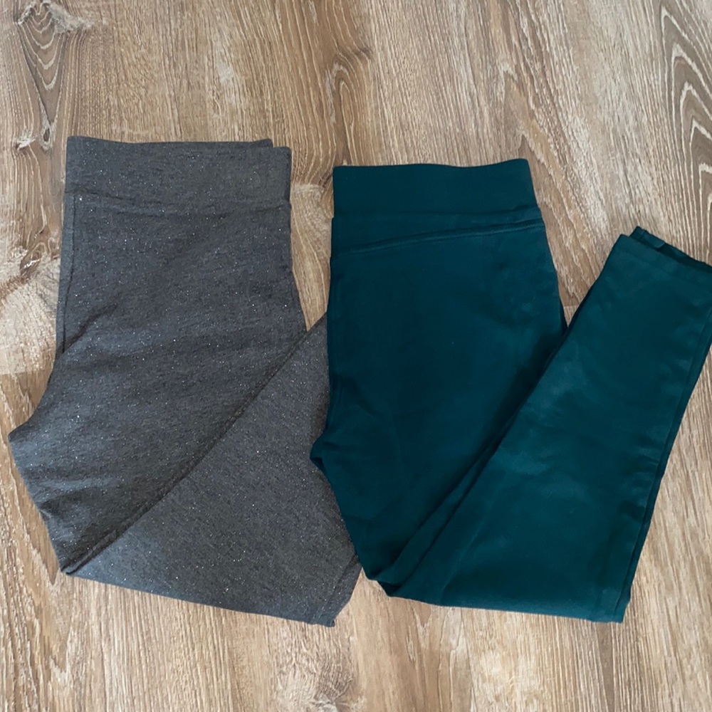 NWT/NWOT Loft bundle of 2 pair of leggings size L, gray w/ sparkle & pine green